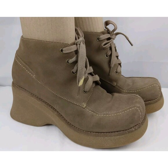 Y2K Chunky Heel Platform Brown Leather Ankle Boots MIA Womens Size 8M - Picture 1 of 12
